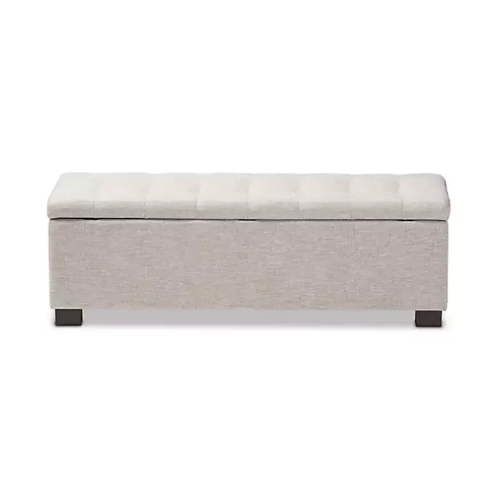 Beige Grid-Tufted Contemporary Storage Bench