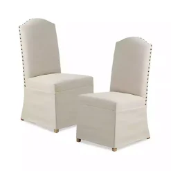 Beige High Back Skirted Dining Chairs, Set of 2