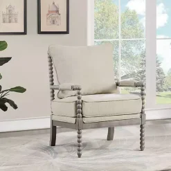 Beige Liam Turned Leg Accent Chair
