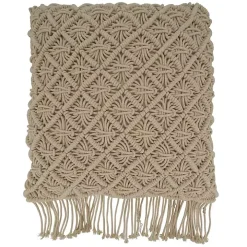 Beige Macrame Design Throw Pillow