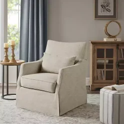 Beige Skirted Swivel Martha Stewart Accent Chair