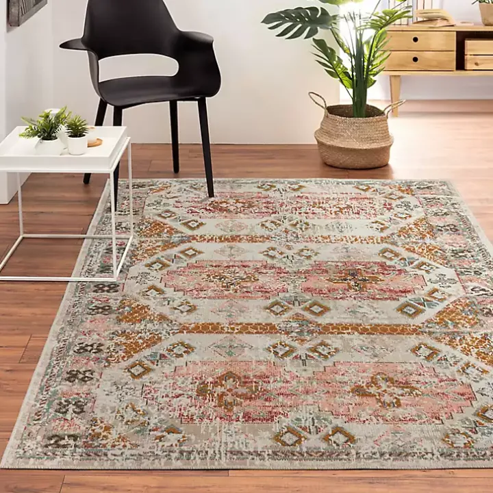 Beige Southwestern Mosaic Outdoor Area Rug, 5x7