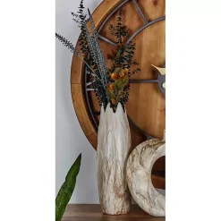 Beige Stoneware Jagged Vase, 20 in.