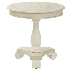 Beige Traditional Round Pedestal Accent Table