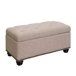 Beige Tufted Jess Storage Ottoman Bench