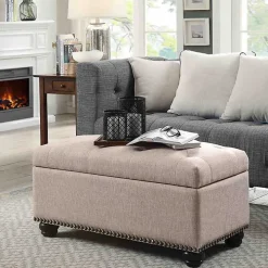 Beige Tufted Jess Storage Ottoman Bench