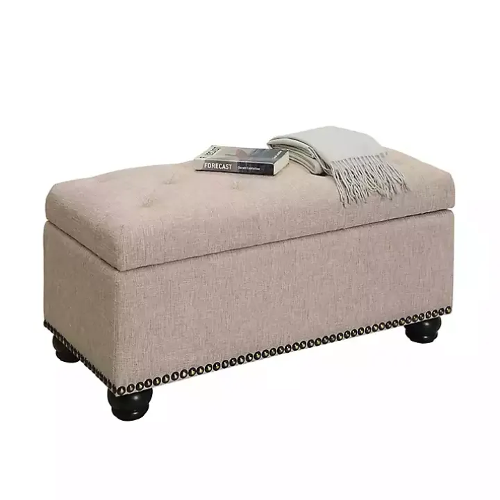 Beige Tufted Jess Storage Ottoman Bench