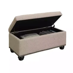 Beige Tufted Jess Storage Ottoman Bench