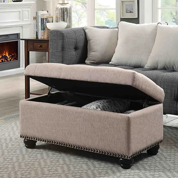 Beige Tufted Jess Storage Ottoman Bench