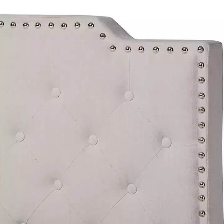 Beige Upholstered Button Tufted King Panel Bed