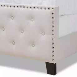 Beige Upholstered Button Tufted King Panel Bed