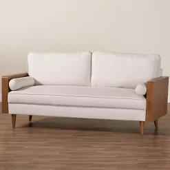 Beige Upholstered Harley Walnut Sofa