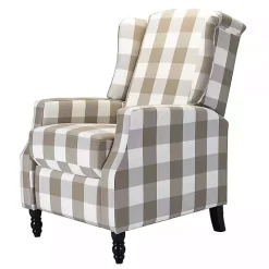 Beige Windowpane Plaid Recliner