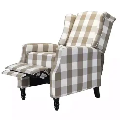 Beige Windowpane Plaid Recliner