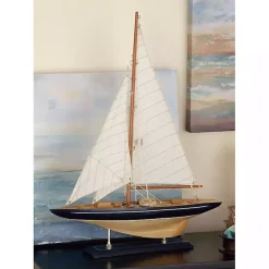 Beige Wood Coastal Sailboat, 21 in.