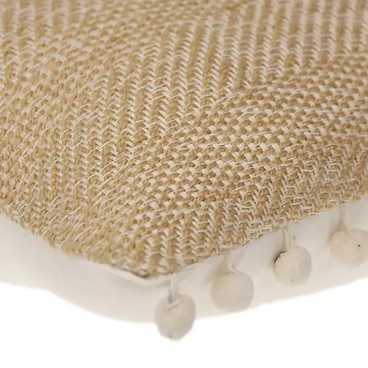 Beige Woven Pom Pom Pillow