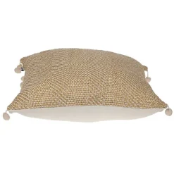 Beige Woven Pom Pom Pillow