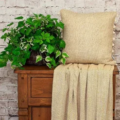 Beige Woven Pom Pom Pillow