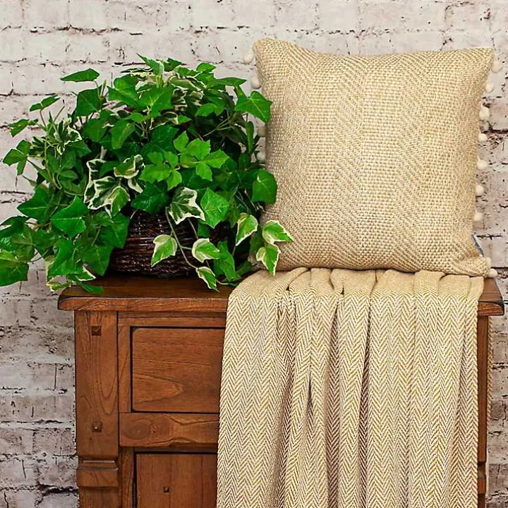 Beige Woven Pom Pom Pillow