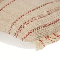 Beige Woven Red Stripes Lumbar Pillow