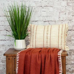Beige Woven Red Stripes Lumbar Pillow