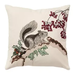 Berry and Squirrel Christmas Throw Pillow