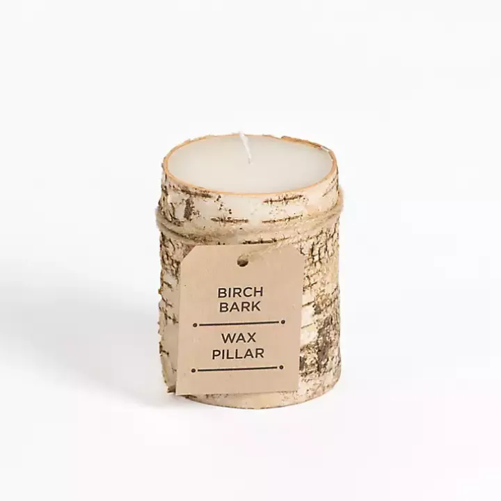 Birch Tree Bark Pillar Candle, 3x4