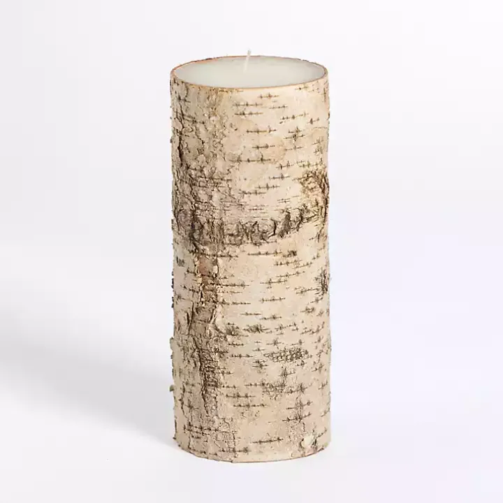Birch Tree Bark Pillar Candle, 4x8 in.