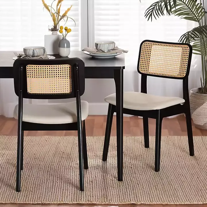 Black & Cream Modern Dining Chairs, Set of 2