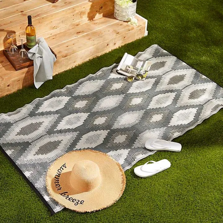 Black & Gray Diamond Stripe Outdoor Area Rug, 4x6