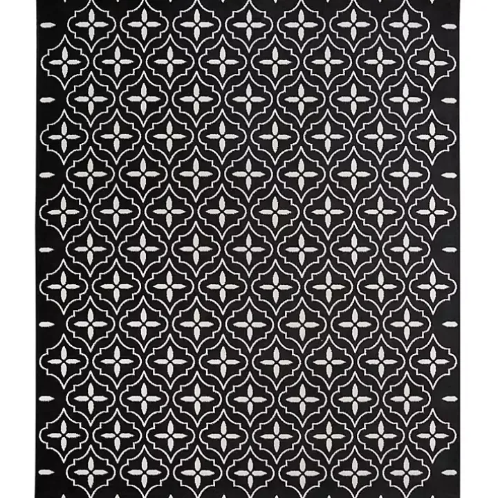 Black & Ivory Quatrefoil Indoor/Outdoor Rug, 8x10