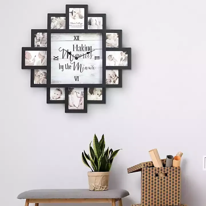 Black 12 Photo Frame Collage Clock