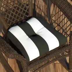 Black & White Awning Stripe Outdoor Chair Cushion