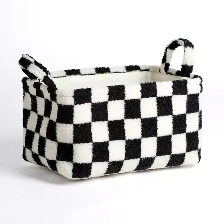 Black & White Checkered Sherpa Bin