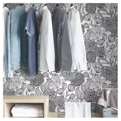 Black & White Floral Garden Peel & Stick Wallpaper