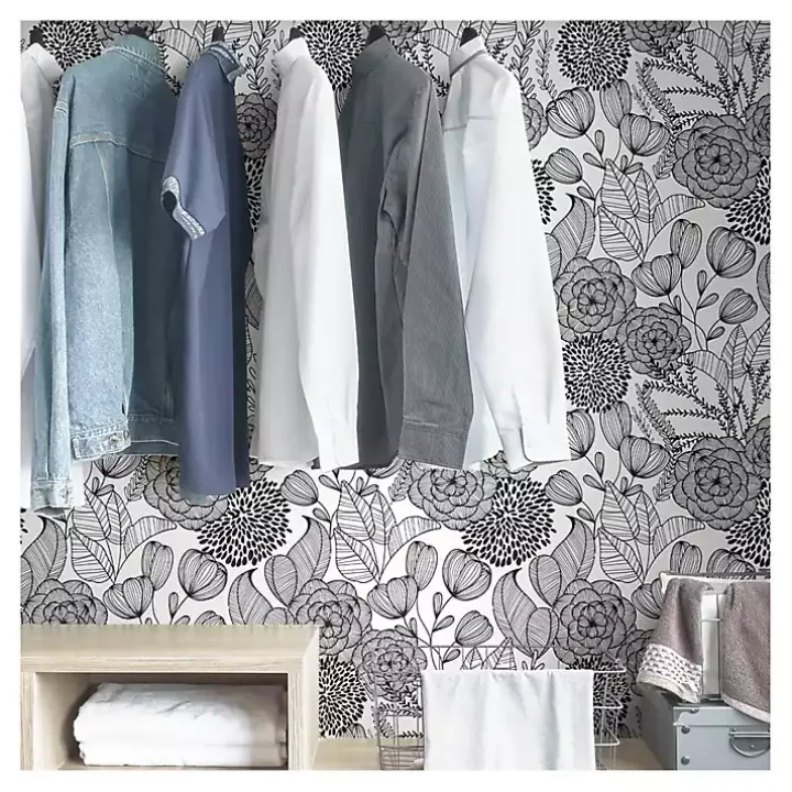 Black & White Floral Garden Peel & Stick Wallpaper