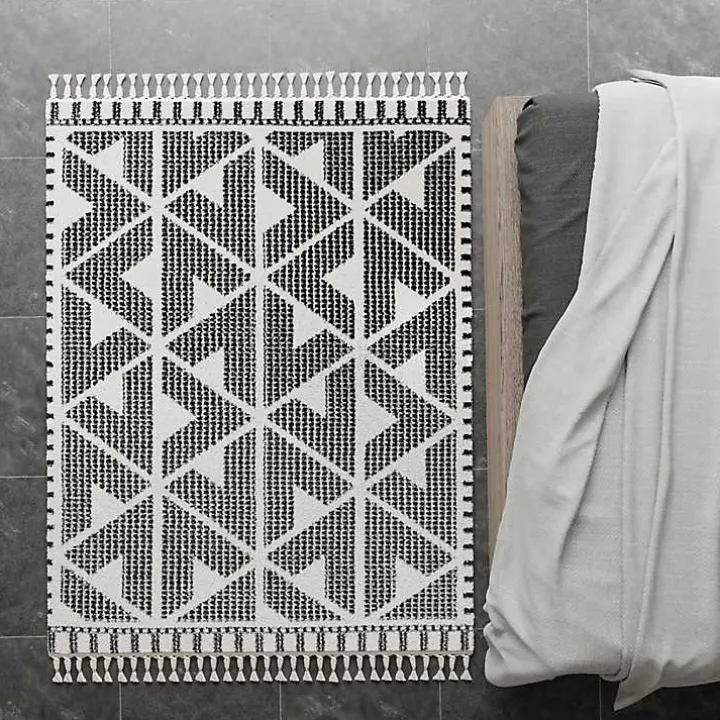 Black & White Geometric Shag Area Rug, 8x10