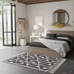 Black & White Geometric Shag Area Rug, 8x10