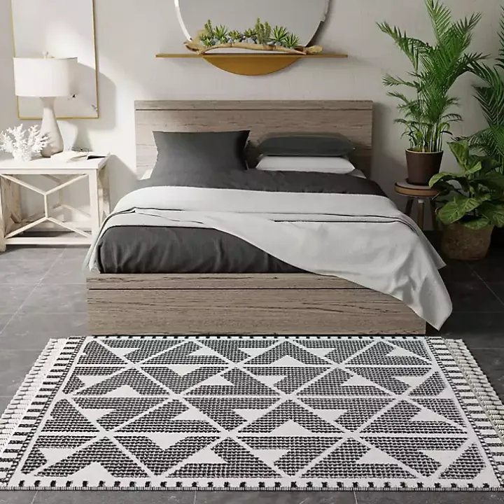 Black & White Geometric Shag Area Rug, 8x10