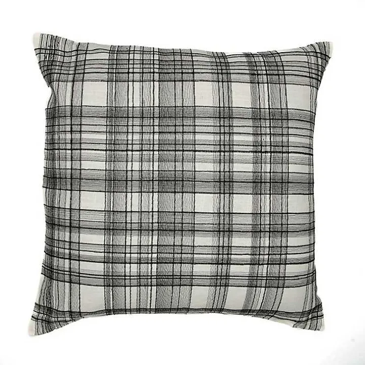 Black & White Handwoven Plaid Throw Pillow