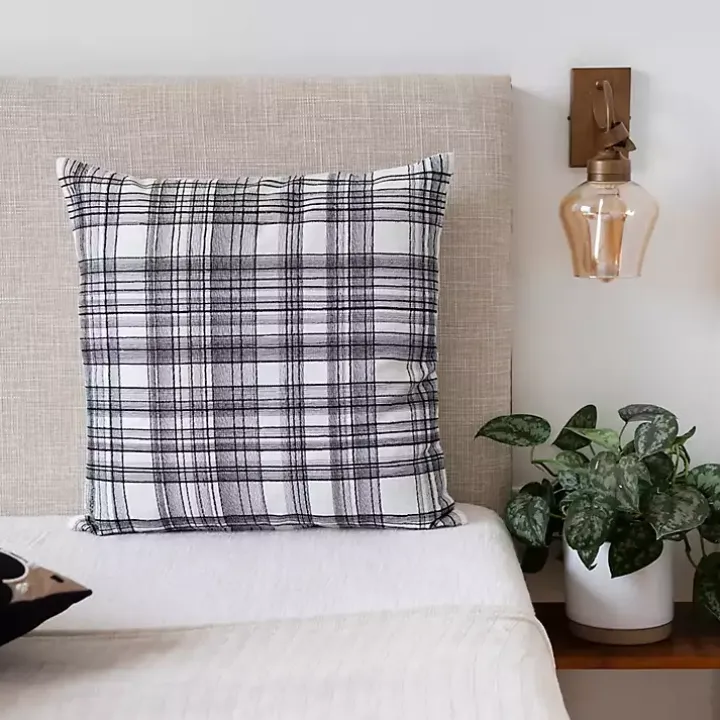 Black & White Handwoven Plaid Throw Pillow