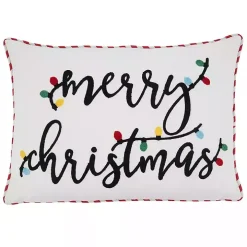 Black & White Merry Christmas Bulbs Lumbar Pillow