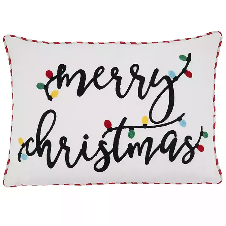 Black & White Merry Christmas Bulbs Lumbar Pillow