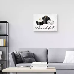 Black & White Pumpkins Thankful Canvas Art Print