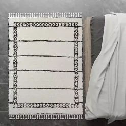 Black & White Striped Block Border Area Rug, 8x10