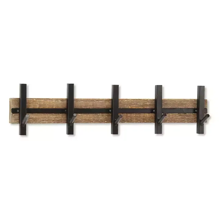 Black and Brown 5-Hook Coat Rack