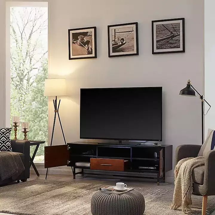 Black and Brown Wood 2-Door Media Cabinet