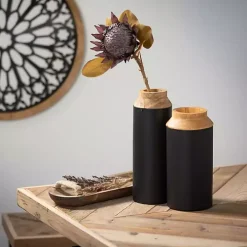 Black and Brown Wood Vases, Set of 2