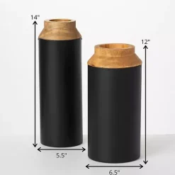 Black and Brown Wood Vases, Set of 2