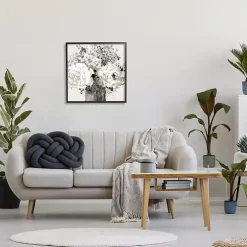 Black and Cream Abstract Floral Canvas Art Print